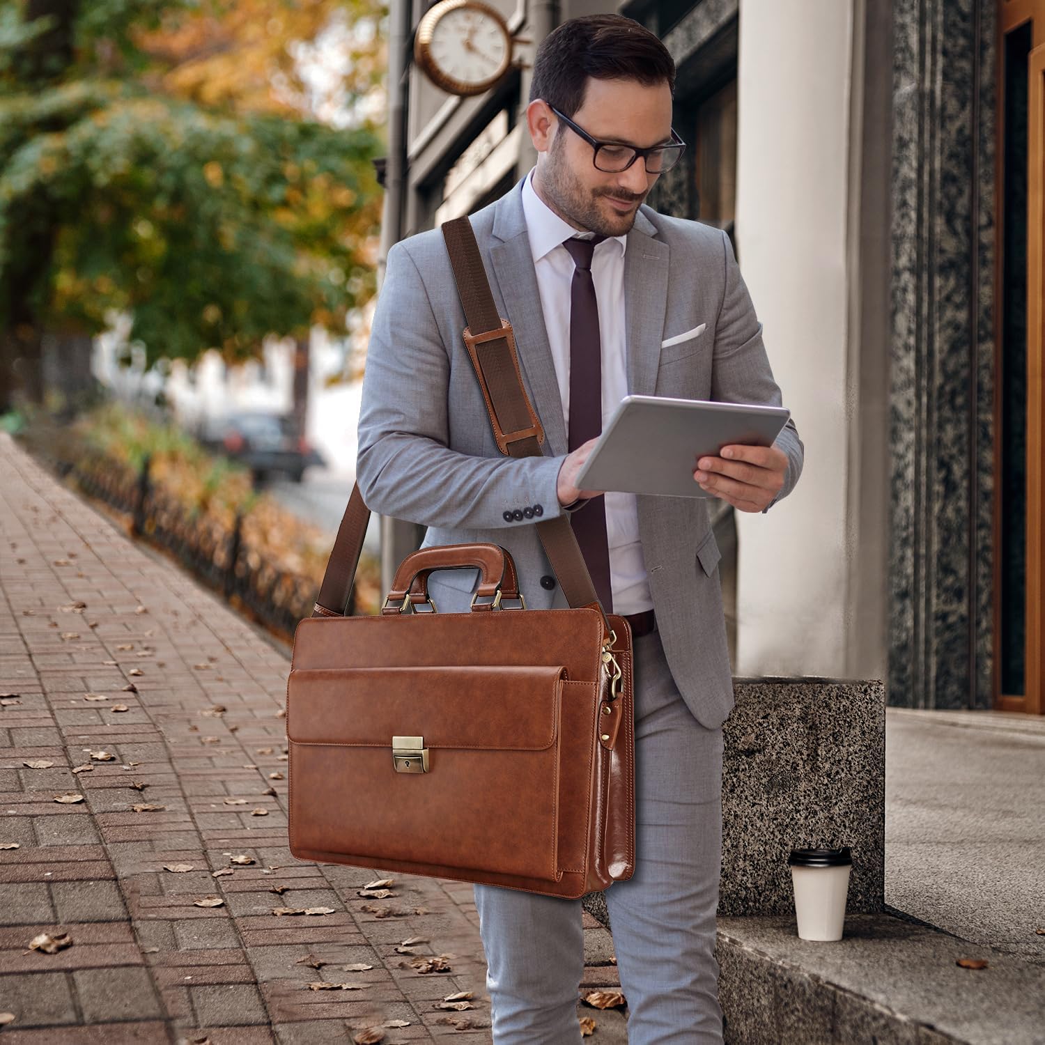Banuce Leather Briefcase for Men Legal Attorney Lawyer Bag Attache Case for 15.6 Inch Laptop with Lock Detachable and Adjustable Strap Business Travel Vintage Gradient Brown - Image 3