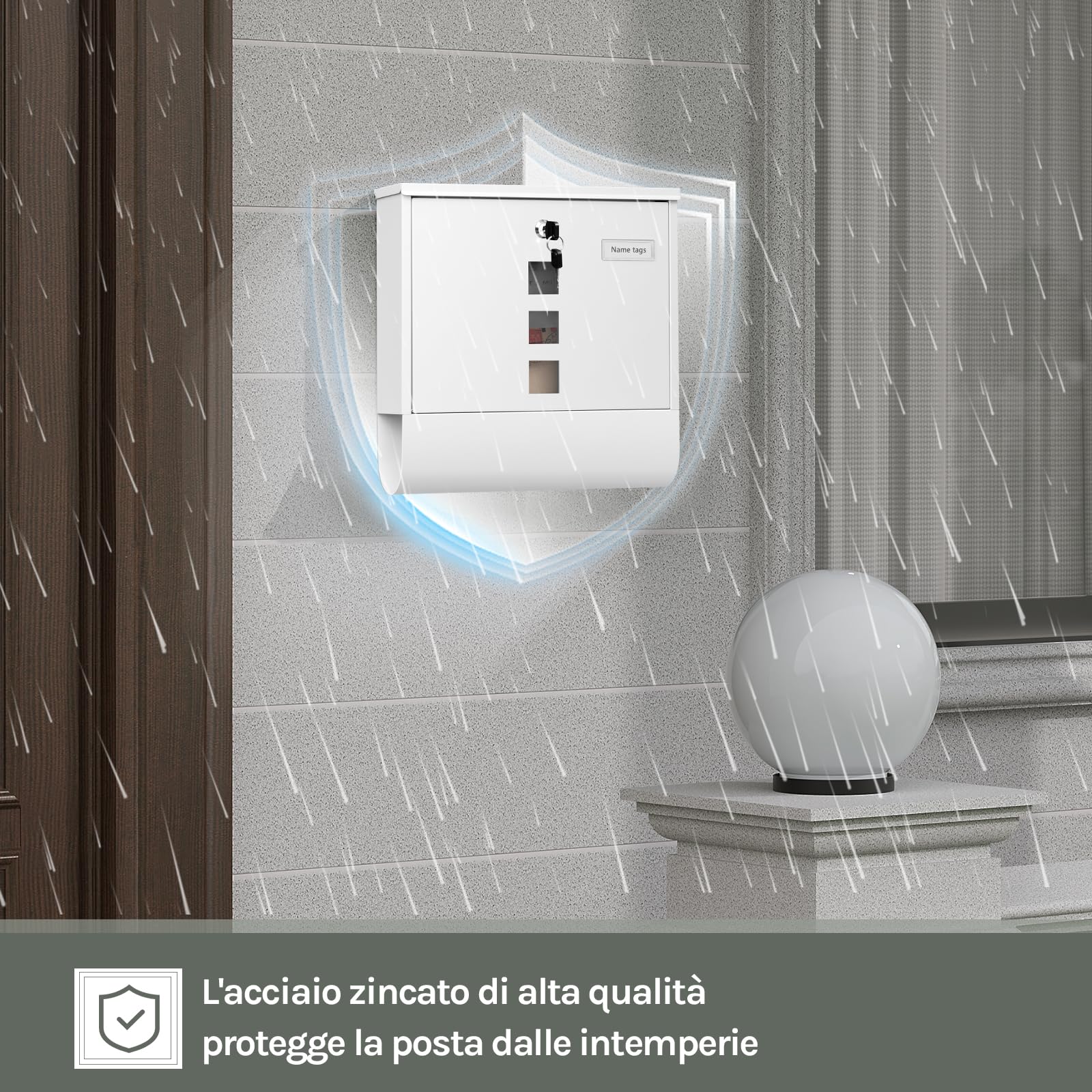 WOLTU Cassetta Postale, Cassetta Postale da Esterno con Finestre di Visualizzazione e Targhetta, Cassetta Lettere con Scomparto, Bianco, 37x10,5x37 cm