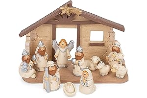 Little Manger Scene Neutral 4 x 6 inch Resin Christmas Story Nativity 12 Piece Set