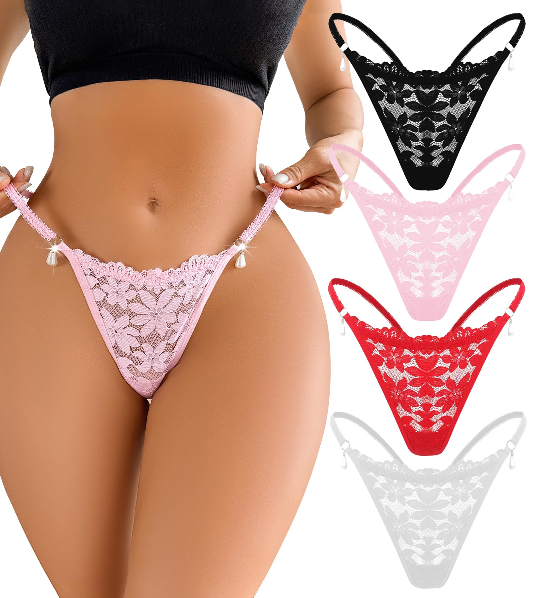 YIFVTFCKG-String Thongs for Women Sexy Lace T Back Underwear Low Rise No Show Cheeky Panties