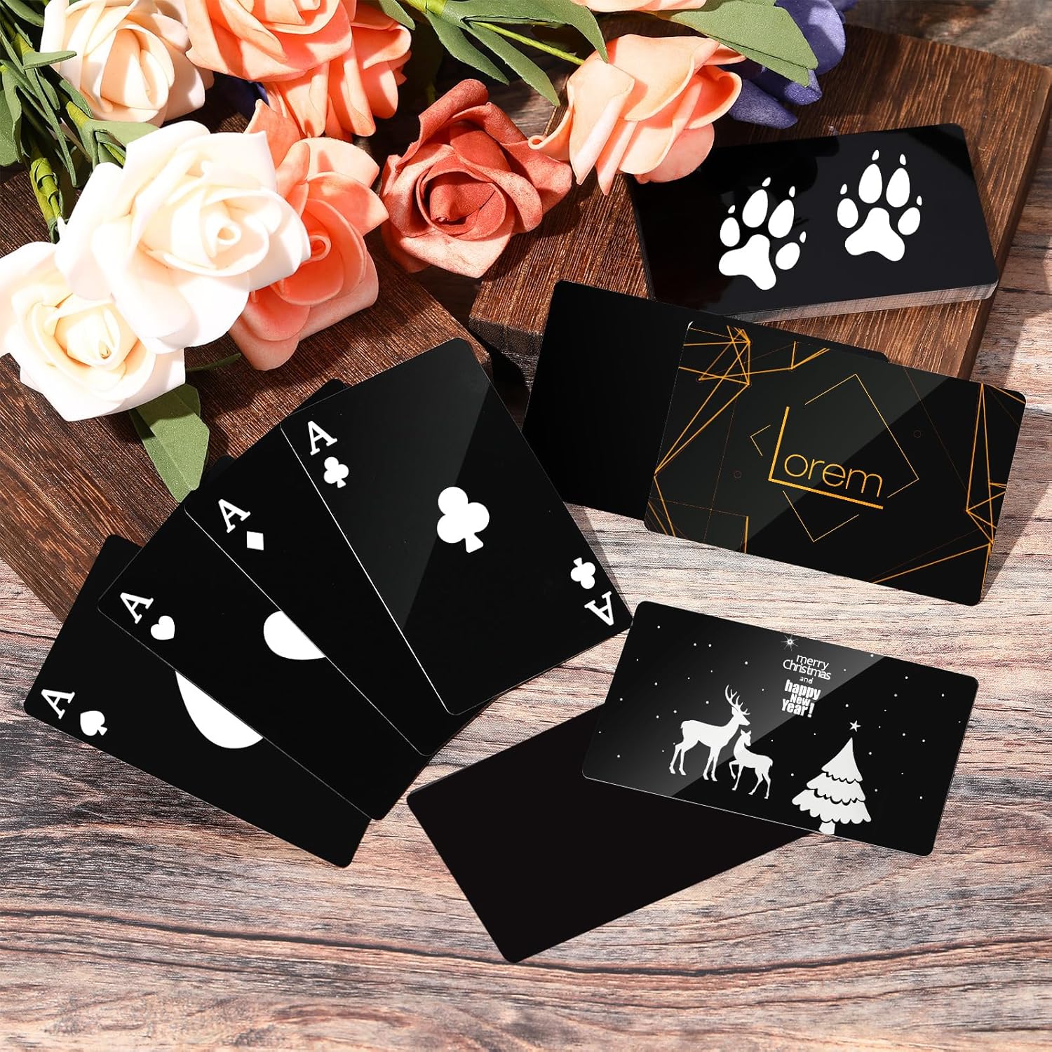 Tandefio 1000 Pcs Metal Business Cards Bulk 0.2 mm Thick Blank Business Cards 3.4 x 2.1 Inch Black Aluminum Engraving Blanks Aluminum Custom Blanks for Office Customer DIY Christmas Gift