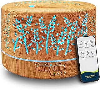 Diffusers for Essential Oils Large Room 600ml,Essential Oil Diffusers for Home with R/C,Cool Mist Humidifier,7 Colors Lights & 3 Mist Mode Waterless Auto Off for Office