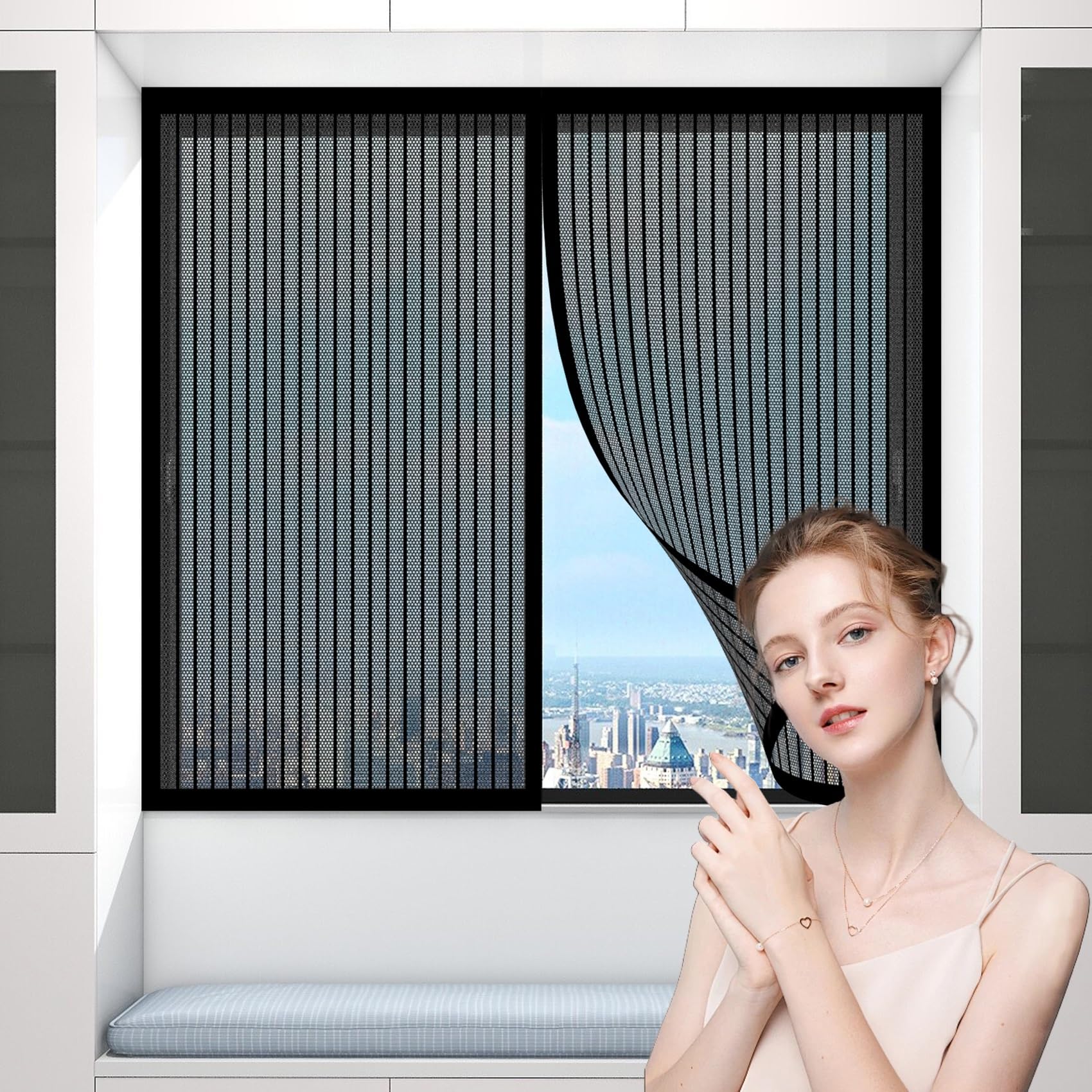 Magnetic Screen Doors Magnetic 78 x 90 cm, Insect Protection Door No Gap, Magnet Fly Screen Door Insect Protection, Magnetic Thermal Door, for Keeping Out Flies & Bug, Black