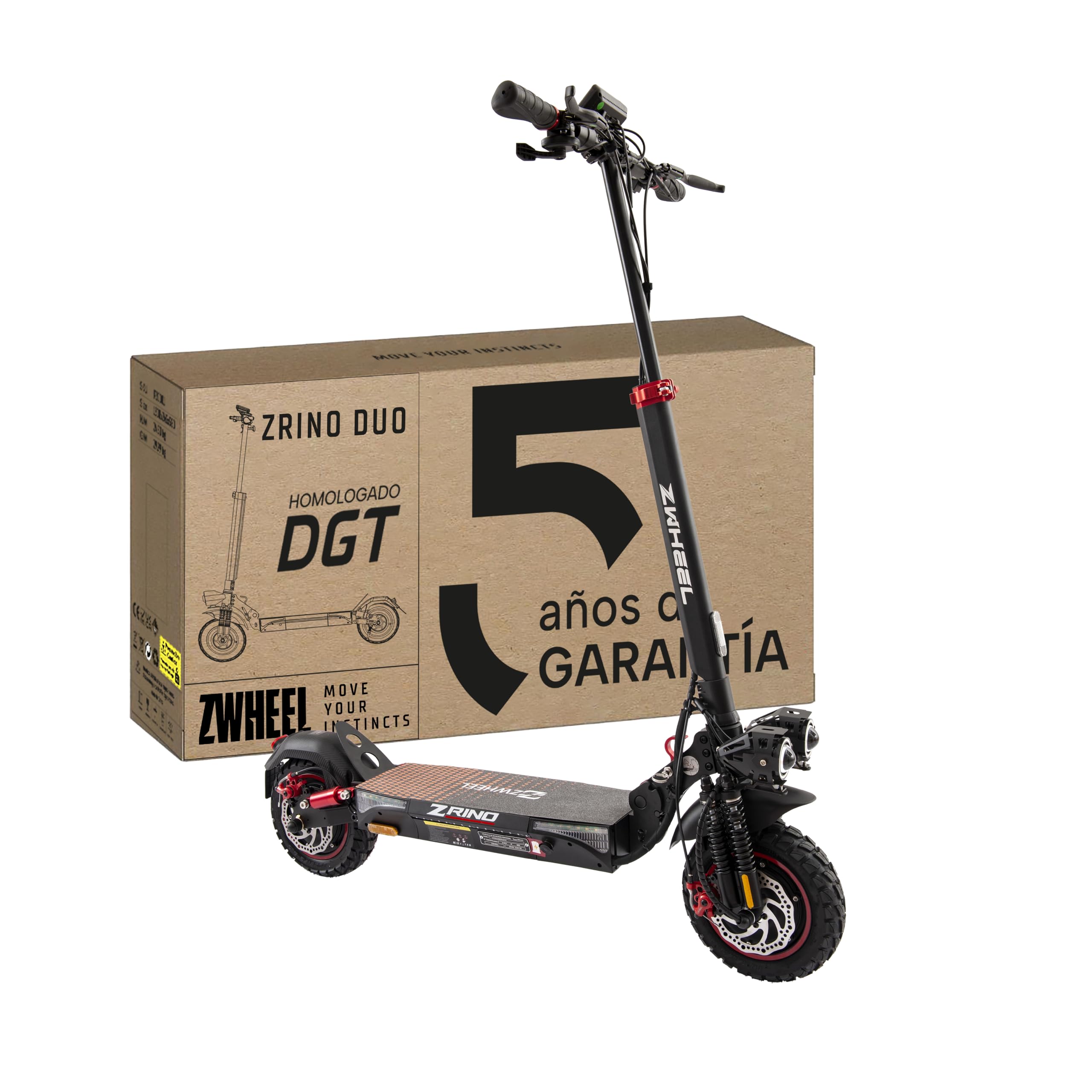 ZWHEEL DGT Approved Adult Electric Scooter - 600W-2000W Max, 35-70 km Autonomy, Brake Regeneration, Double/Quadruple Enhanced Hydraulic Suspension, IP54, Wheels 10" Tubeless - Screen and App