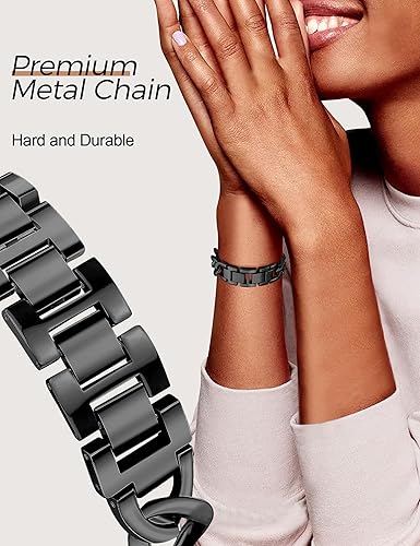 Miniatura 2 de JR.DM Correas de reloj negras para mujer, compatibles con Apple Watch Band de 1.654 in 1.732 in 1.772 in 1.929 in, correa de metal ajustable de