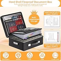 Vista 5 de DocSafe 6400°F Fireproof Document Box with Lock,Heat Insulated Fireproof Water Resistant 10 Layers Hard Case Safe Box with Zipper＆Multi