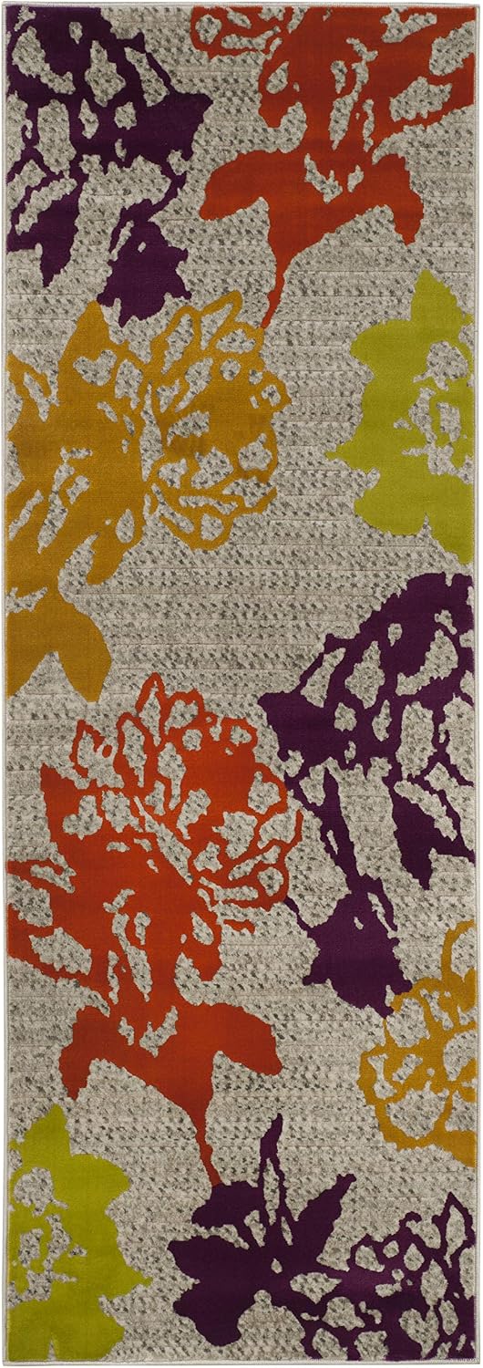 SAFAVIEH Porcello Collection Runner Rug - 2'4" x 9', Light Grey & Purple, Floral Design, Non-Shedding & Easy Care, Ideal for High Traffic Areas in Living Room, Bedroom (PRL7729B)