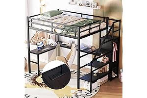 Full Size Loft Bed with Loft Bed Stairs for Kids