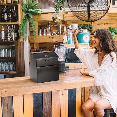 Miniatura 2 de Caja de sugerencias con ranura y cerradura y 50 hojas de sugerencias montadas en la pared Boleta de comentarios y caja de donación con candado Acero