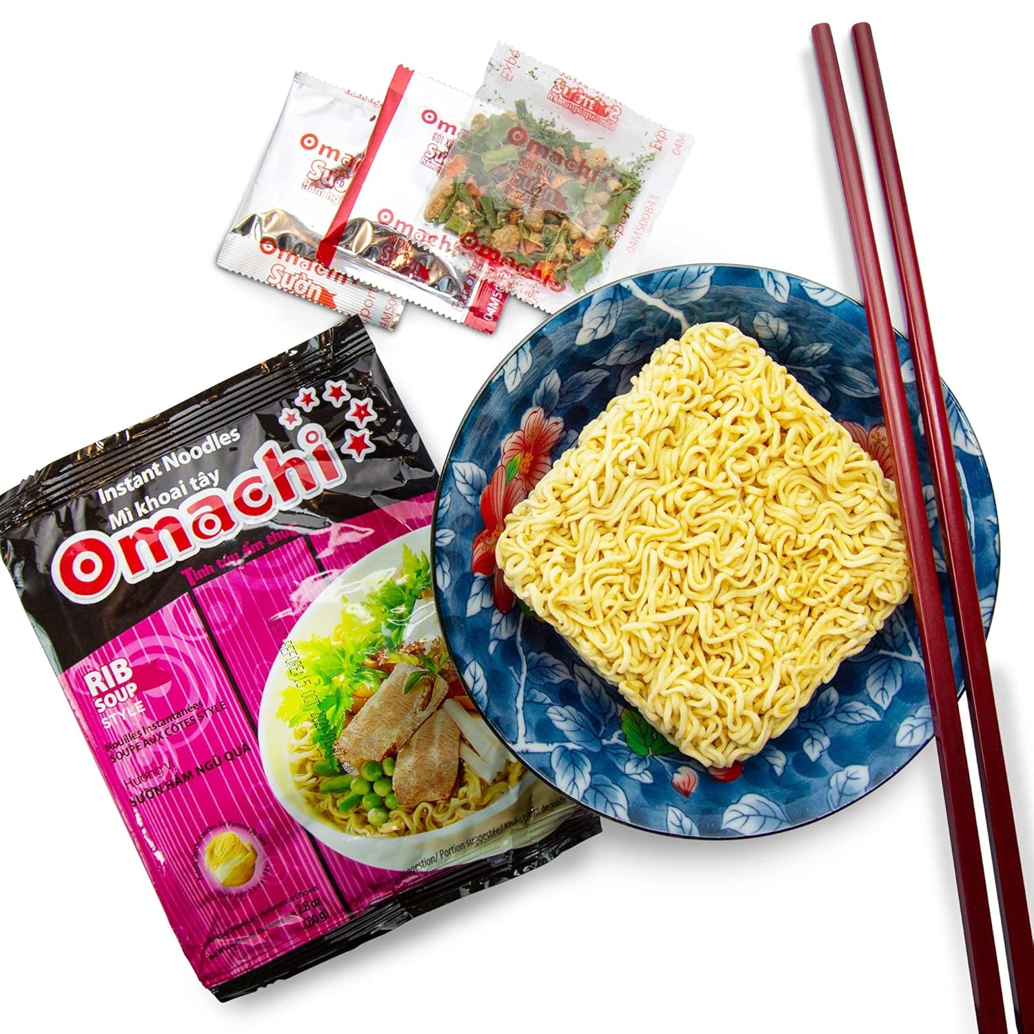 OMACHI Golden Potato Noodles - Beef ,Pork, Shrimp Flavors - Made with Natural Ingredients (Braised Pork Rib, Pack of 30)
