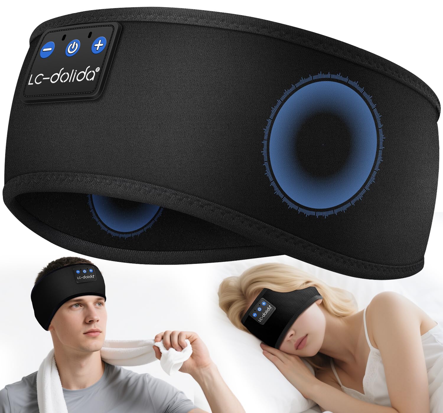 LC-dolida Schlafkopfhörer Bluetooth Schlafen Kopfhörer, Kabellos Sport-Kopfhörer Stirnband 15+ Stunden Lange Spielzeit Leichte Schlafstirnband mit HiFi-Stereo,Ergonomisch Tech Gadgets