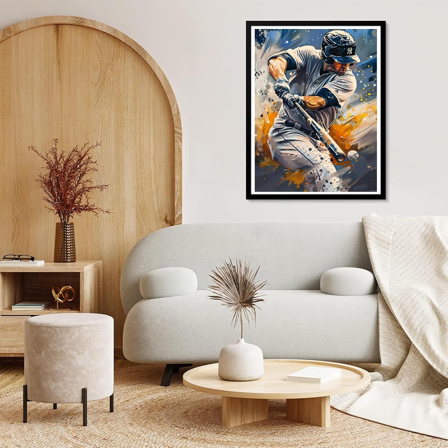 EATUKYIC DIY Baseball Diamond Painting, The Handsome Baseball Player Paint by Numbers for Beginners, Full Round Diamond Art Kits for Room Decor Living Room Decor 12x16 inch