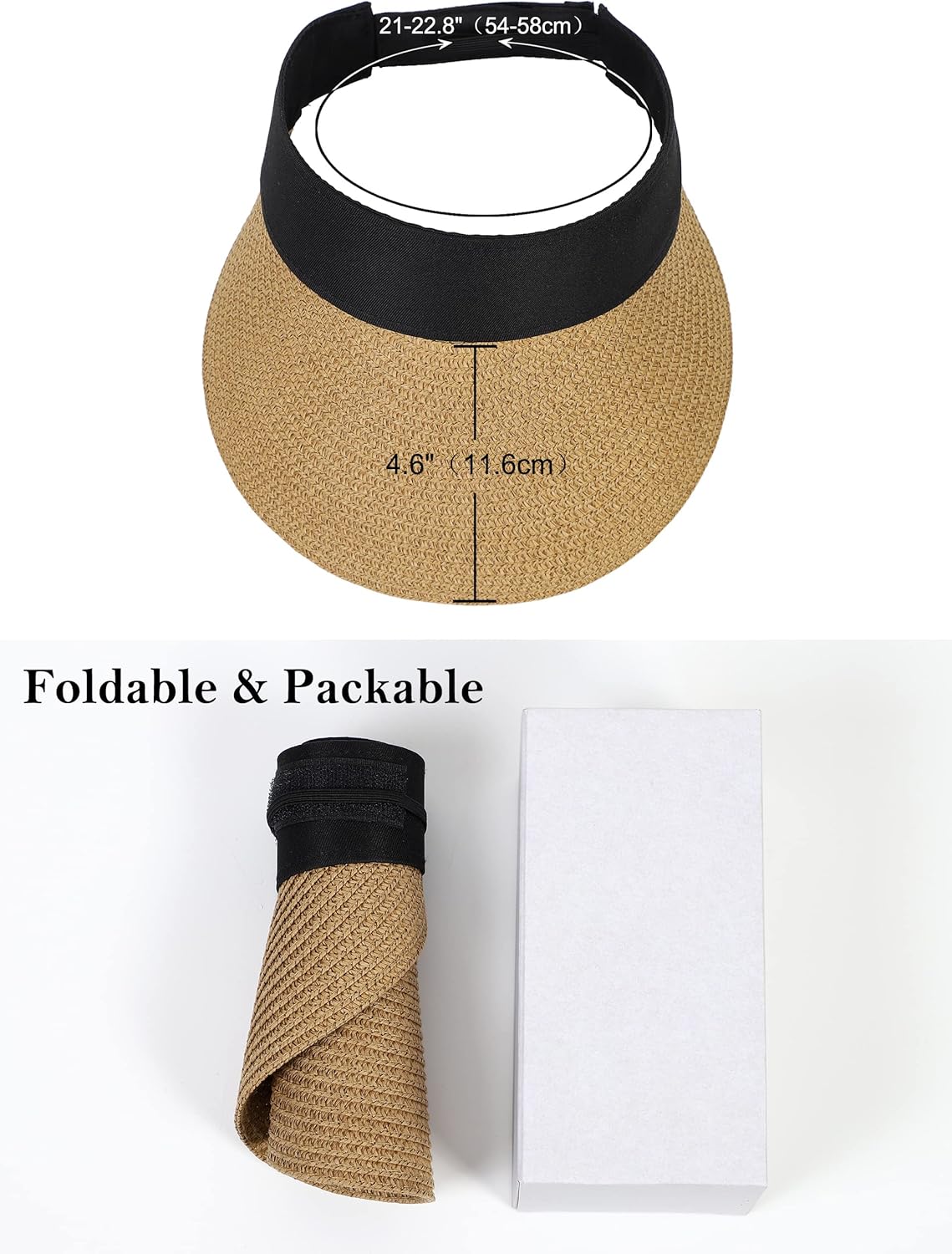 Women Wide Brim Straw Visor Sun Hat UV Protection Packable Beach Cap for Summer UPF 50+ - Image 3