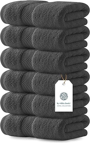 Miniatura 45 de Juego de toallas de mano White Classic de lujo, set de toallas para el baño, hotel, spa, cocina, de algodón egipcio circular, 40cm x 76cm, set de 6