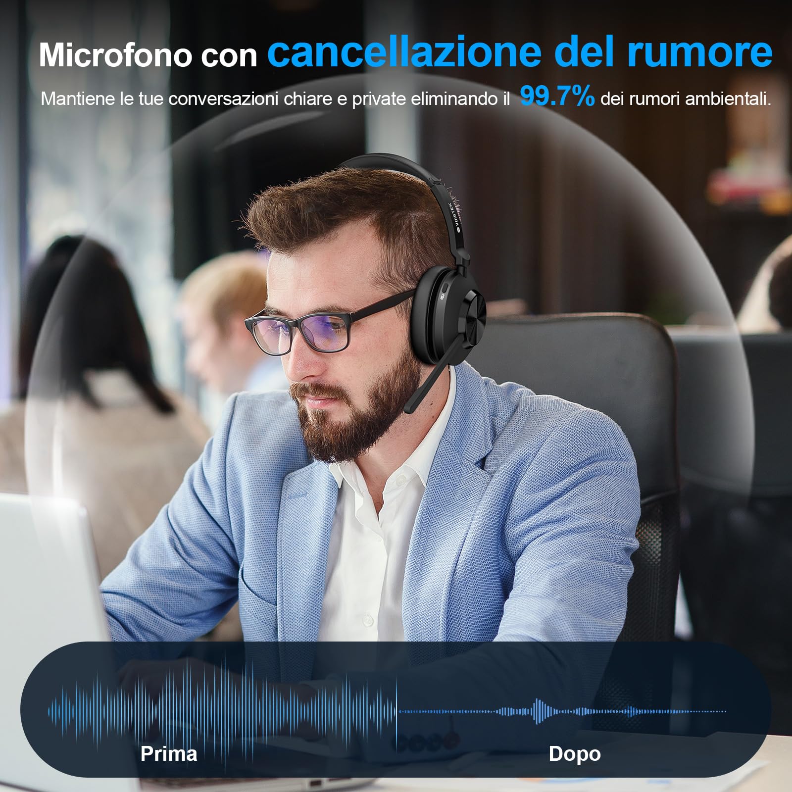 Voistek Cuffie Bluetooth Wireless con Microfono e Cancellazione Rumore, Dongle USB per PC, 45 Ore di Autonomia, Tasto Muto, Ideali per Ufficio, Riunioni, Zoom, Call Center, Laptop, Computer