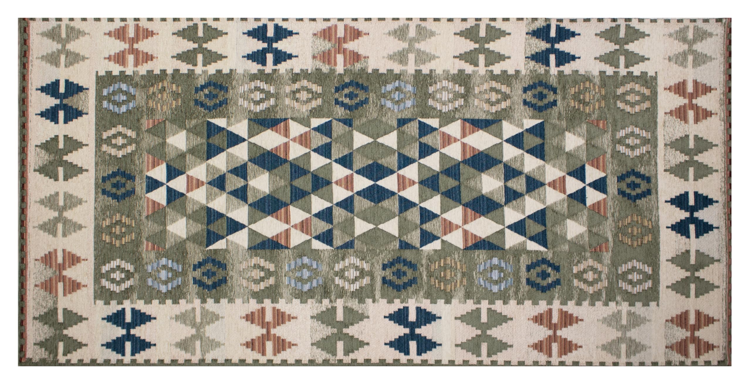 Floori Tappeto Kilim Arredo Classico Moderno Orientale Geometrico Colori Moderni Arredo Salotto Camera Passatoia Cucina Con Antiscivolo Made in Italy (Verde Cenere, 160x240 cm)