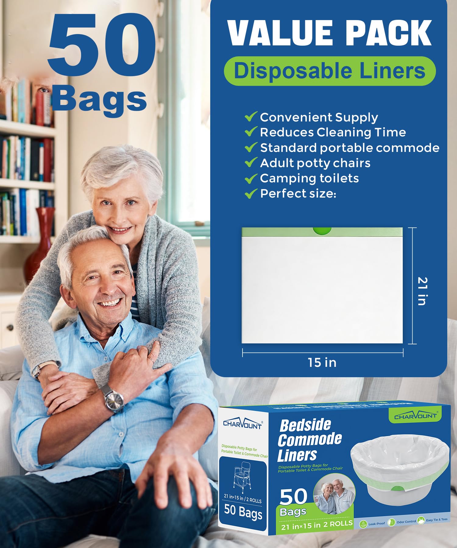 Bedside Commode Liners - Disposable & Leakproof -2 Bedside Commode Liners - Disposable & Leakproof -2