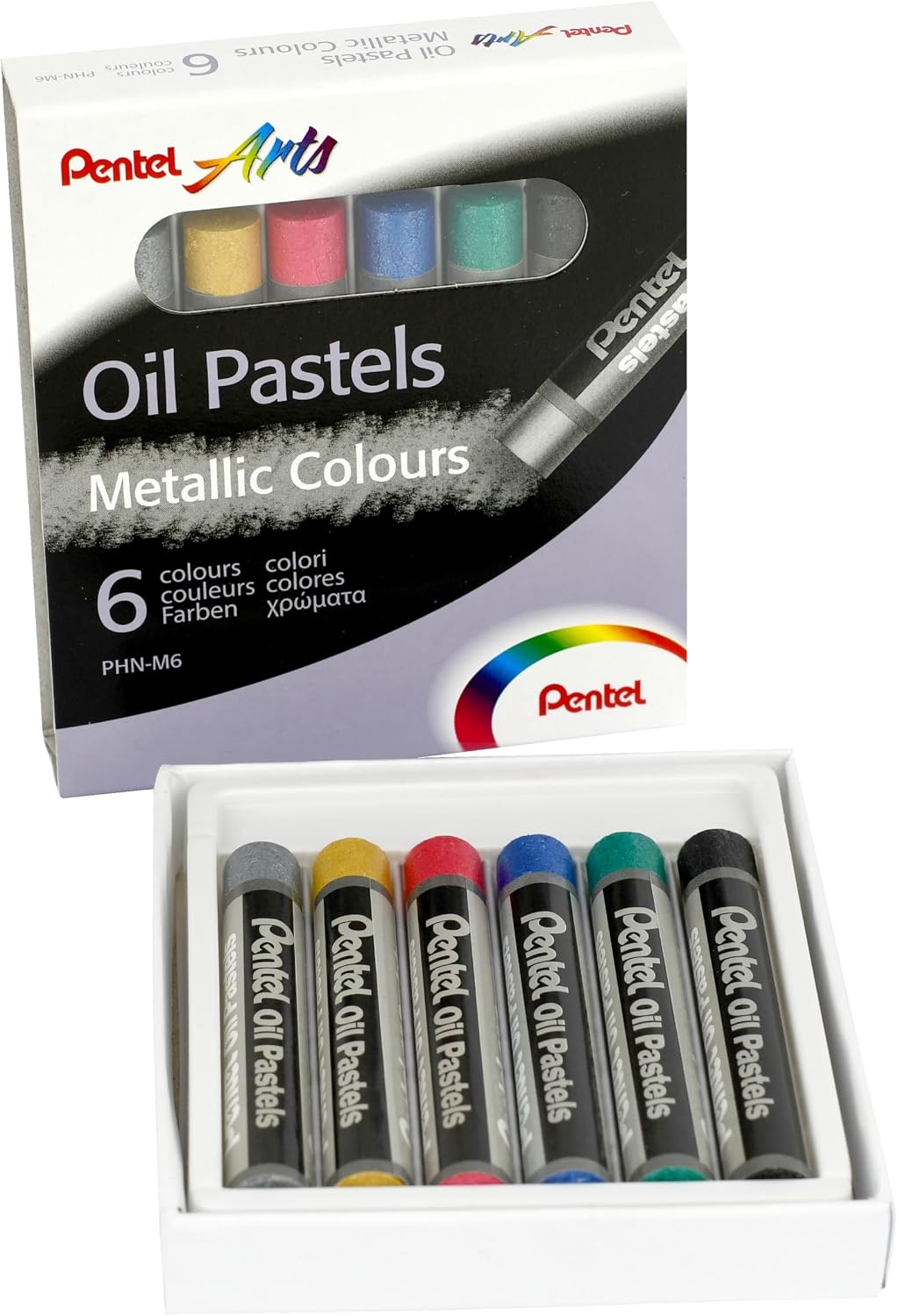 Pentel Metallic Oil Pastels Set of 6 Assorted Colours, PHN-M6