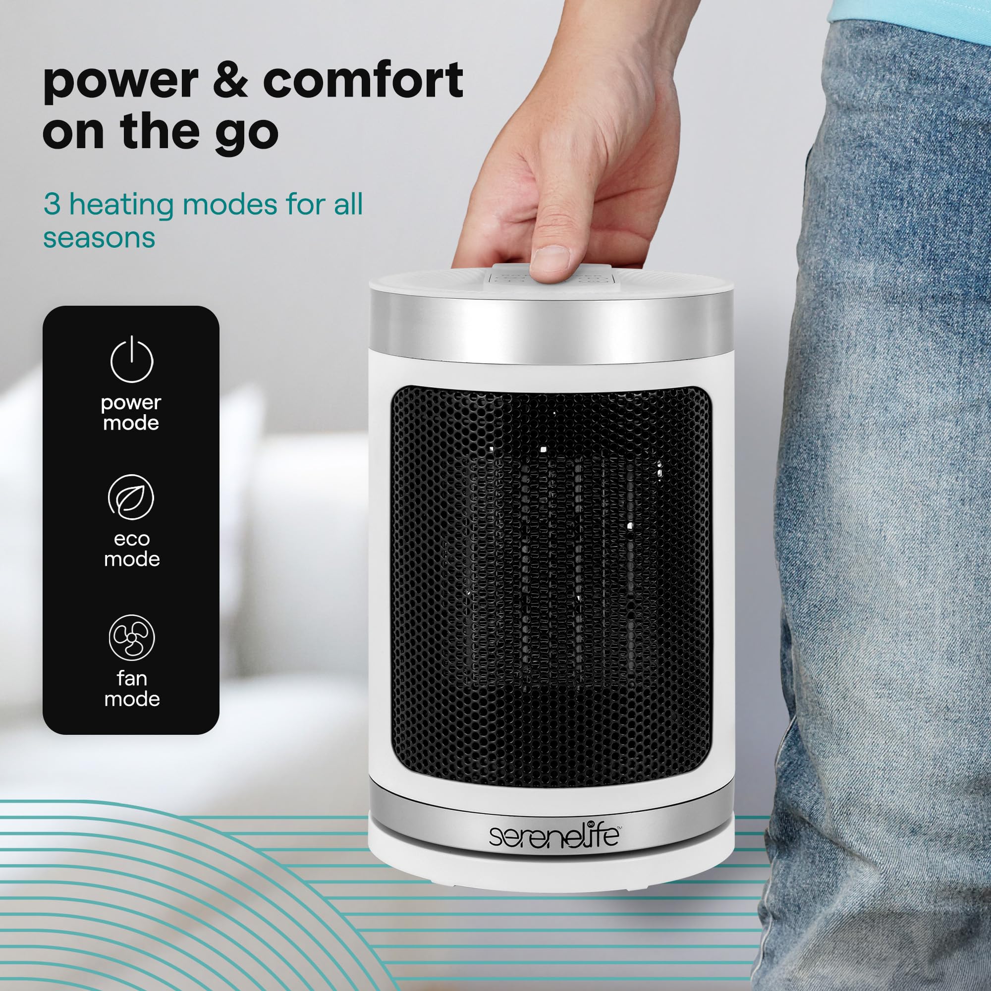 SereneLife Przenośny Grzejnik Elektryczny – 1500W Elektryczny Grzejnik do Użytku Wewnętrznego z Termostatem, Zdalnym Sterowaniem, Timerem 12-godzinnym, Wi-Fi PTC Ceramiczne Ogrzewanie