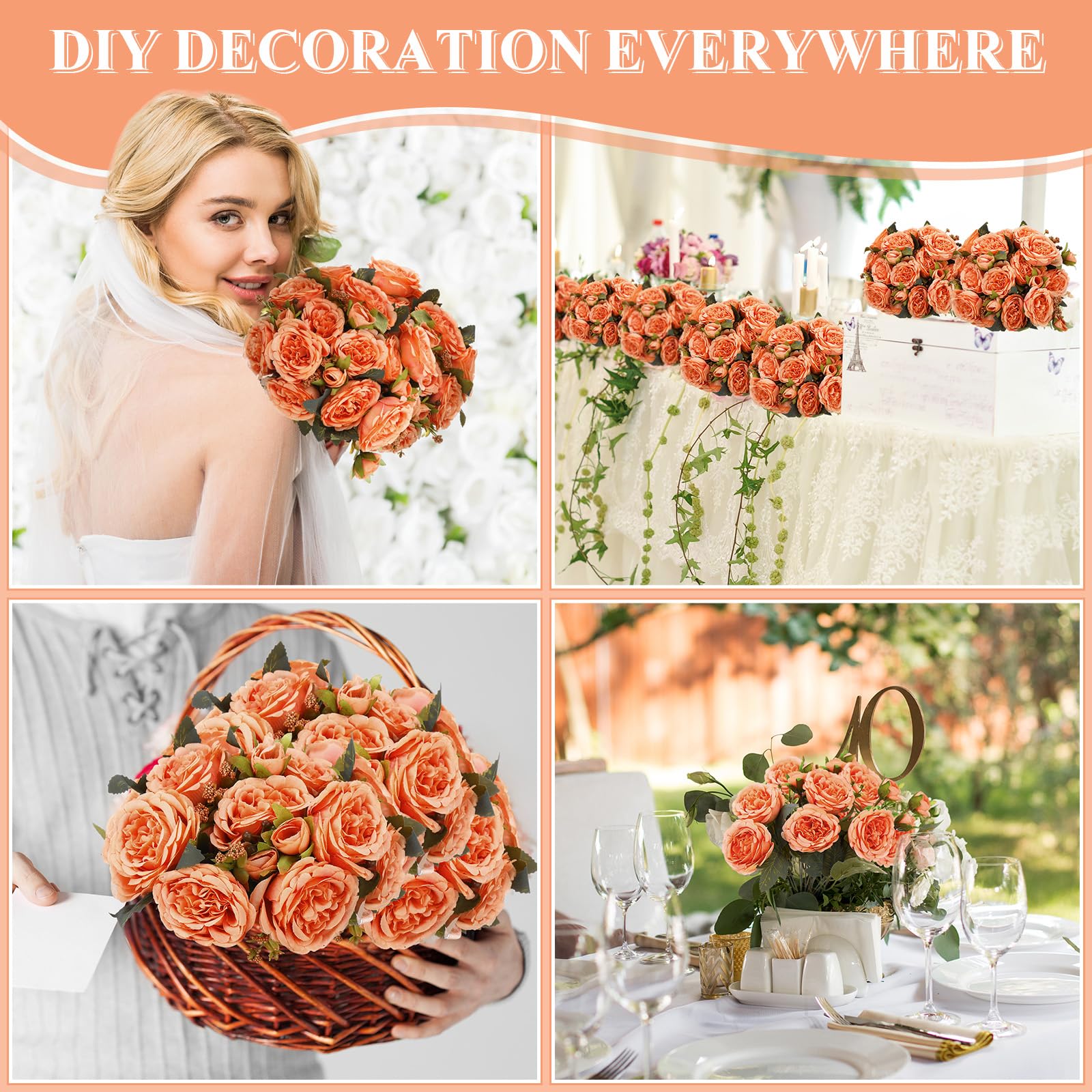 Yuxung 8 Bundles Artificial Peonies Silk Flowers Boho Fake Flowers Faux Flower Arrangements Artificial Centerpiece Spring Bouquet Flowers Artificial Wedding Decoration Bulk for Floral Vase (Orange)