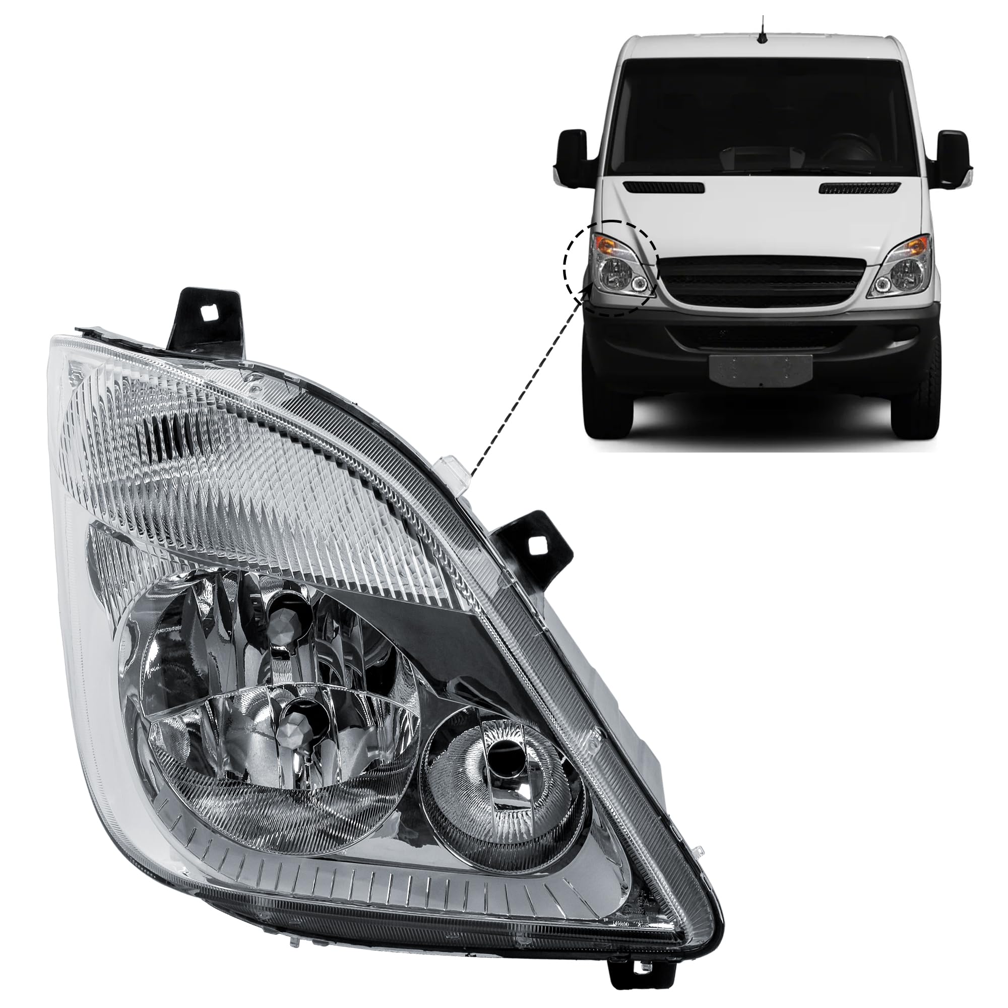 LONGLING Faros delanteros derechos con motor sin antinieblas para Mercedes Sprinter W906 2006-2013
