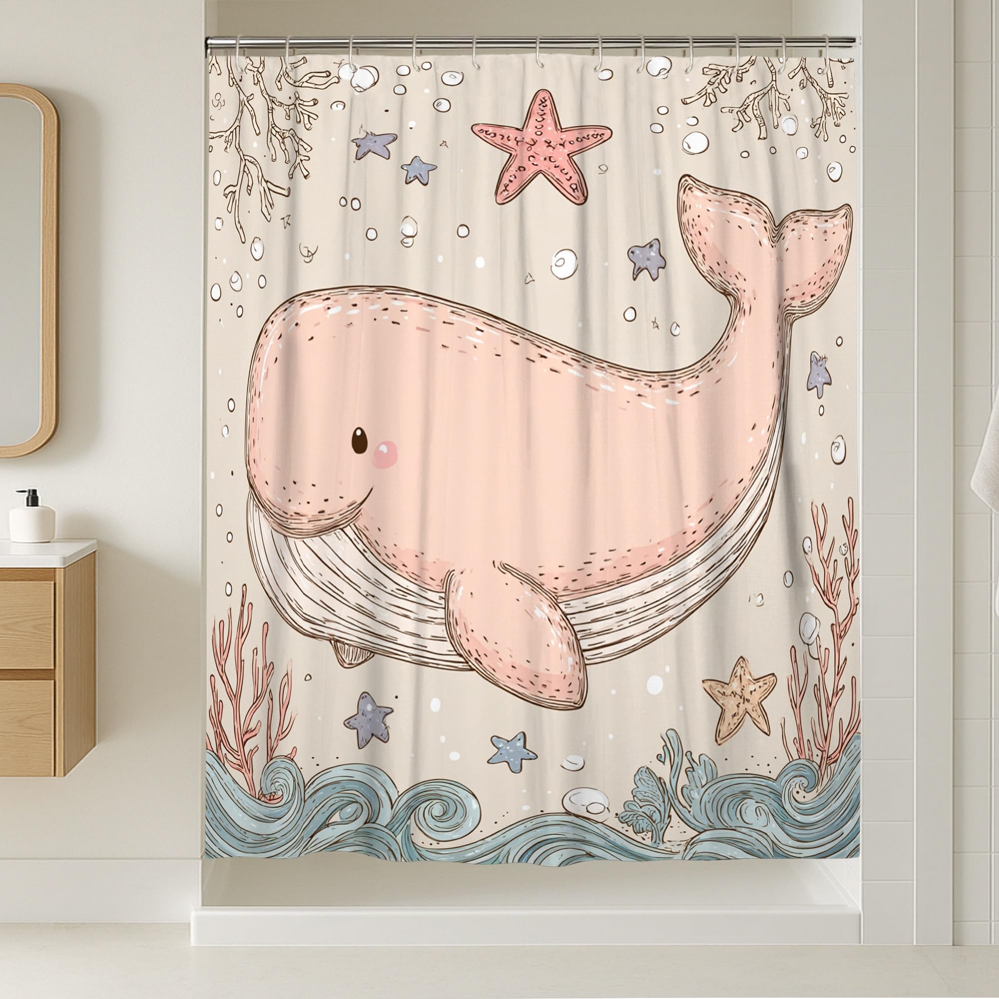 Rideau de douche extra long imperméable 183x243 salle de bain corail