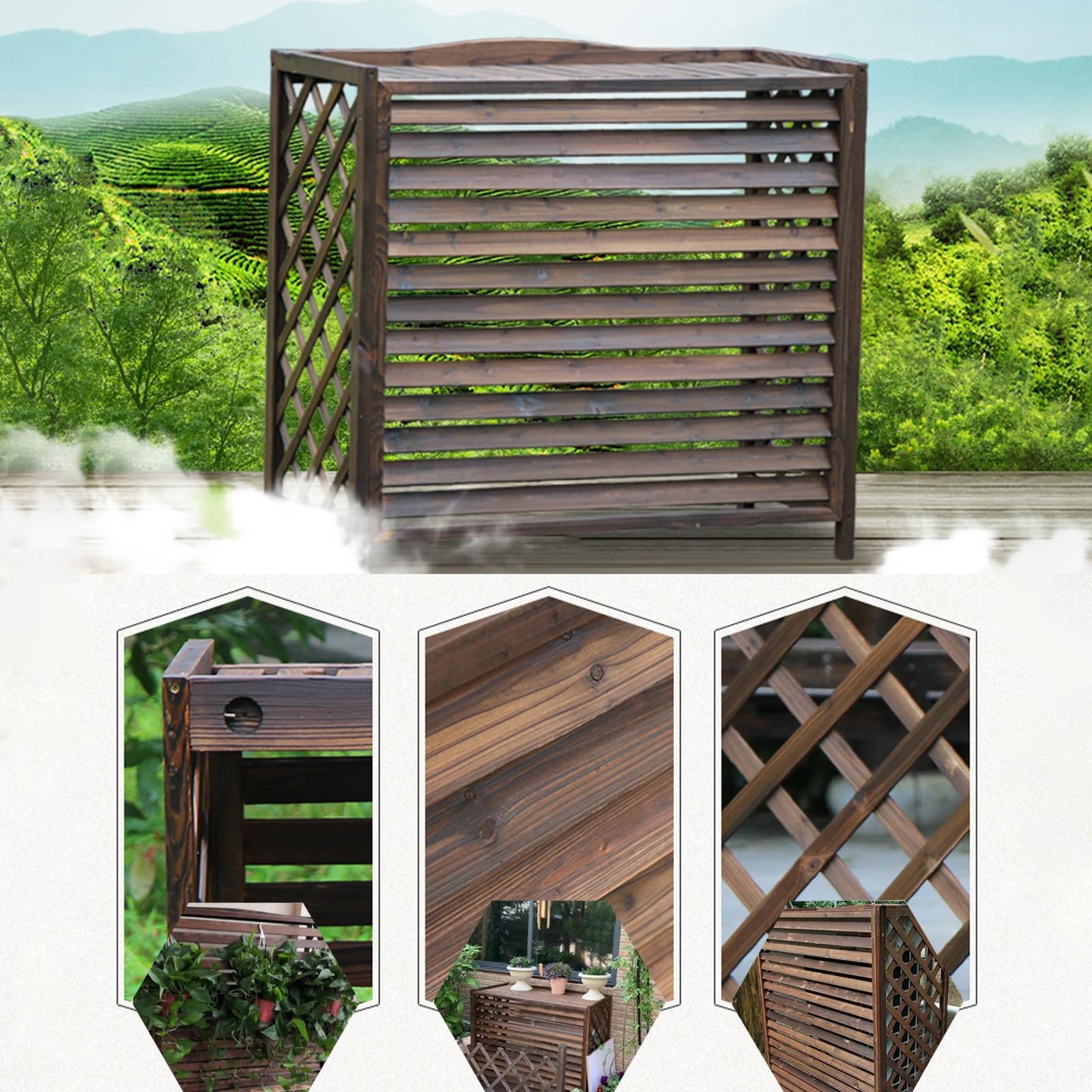 Drewniana osłona klimatyzatora - wolnostojące ogrodzenie do sprzętu zewnętrznego, elegancka ochrona klimatyzatora i kosza na śmieci, dekoracja wewnętrzna/zewnętrzna (rozmiar: