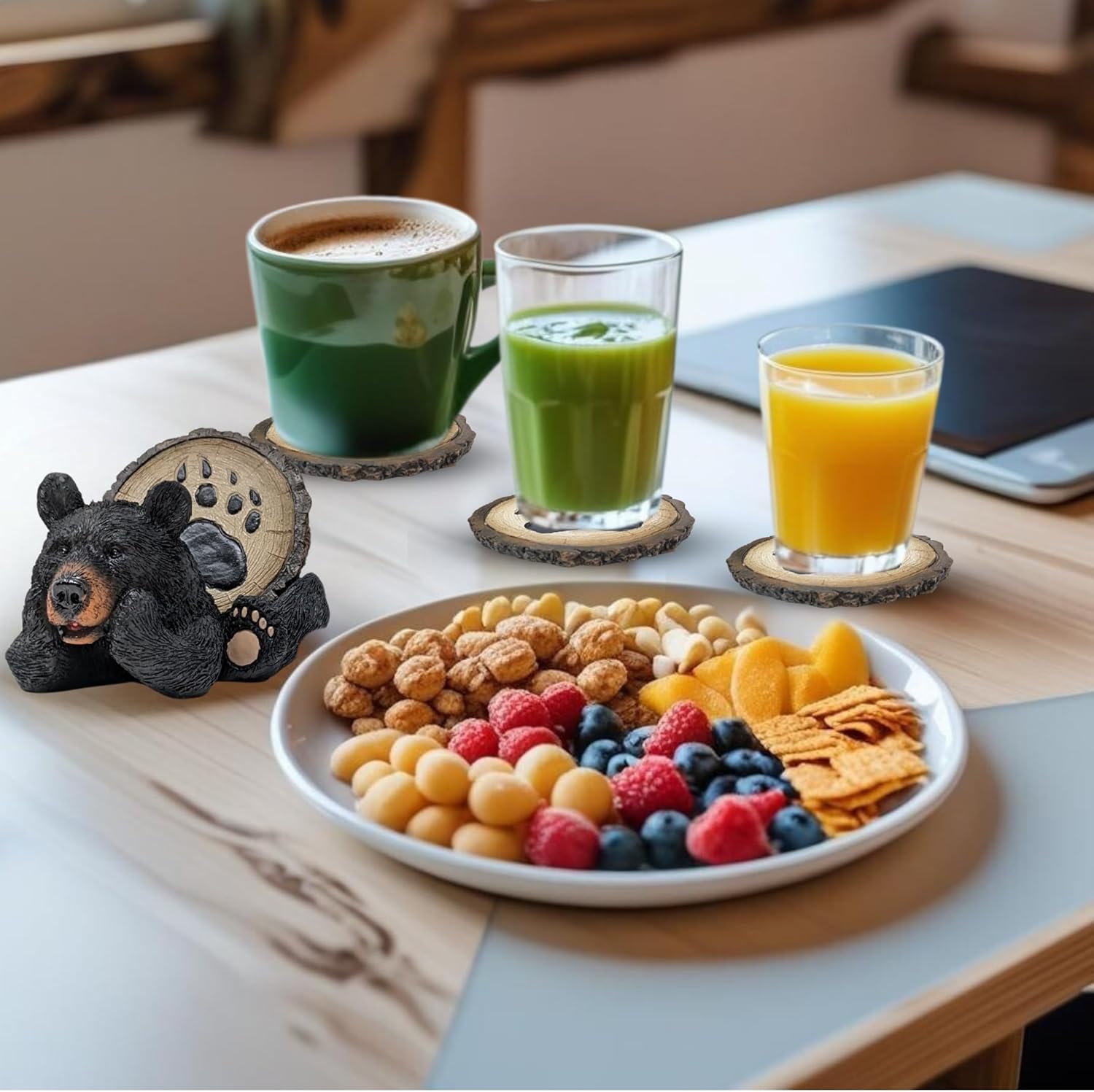 Resin Bear Coaster Set – Rustic Lodge Decor with 4 Bear Paw Print Coasters and Sturdy Holder – Cabin Style Drink Coasters for Coffee Table, Bar, Kitchen – Great Gift for Wildlife & Nature Lovers - Image 8