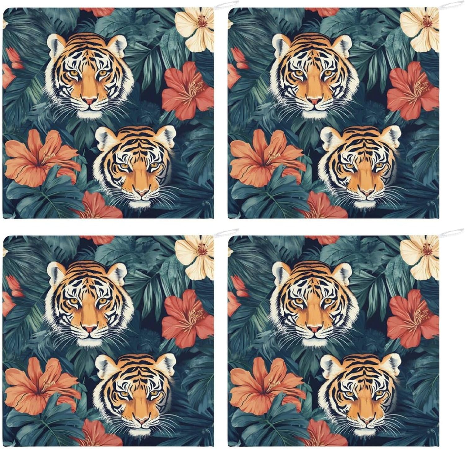 Tiger Animal Tropical Leaves Towel Hand Towels Decorative Towel for Bathroom Kitchen Shower Gym 4PCS