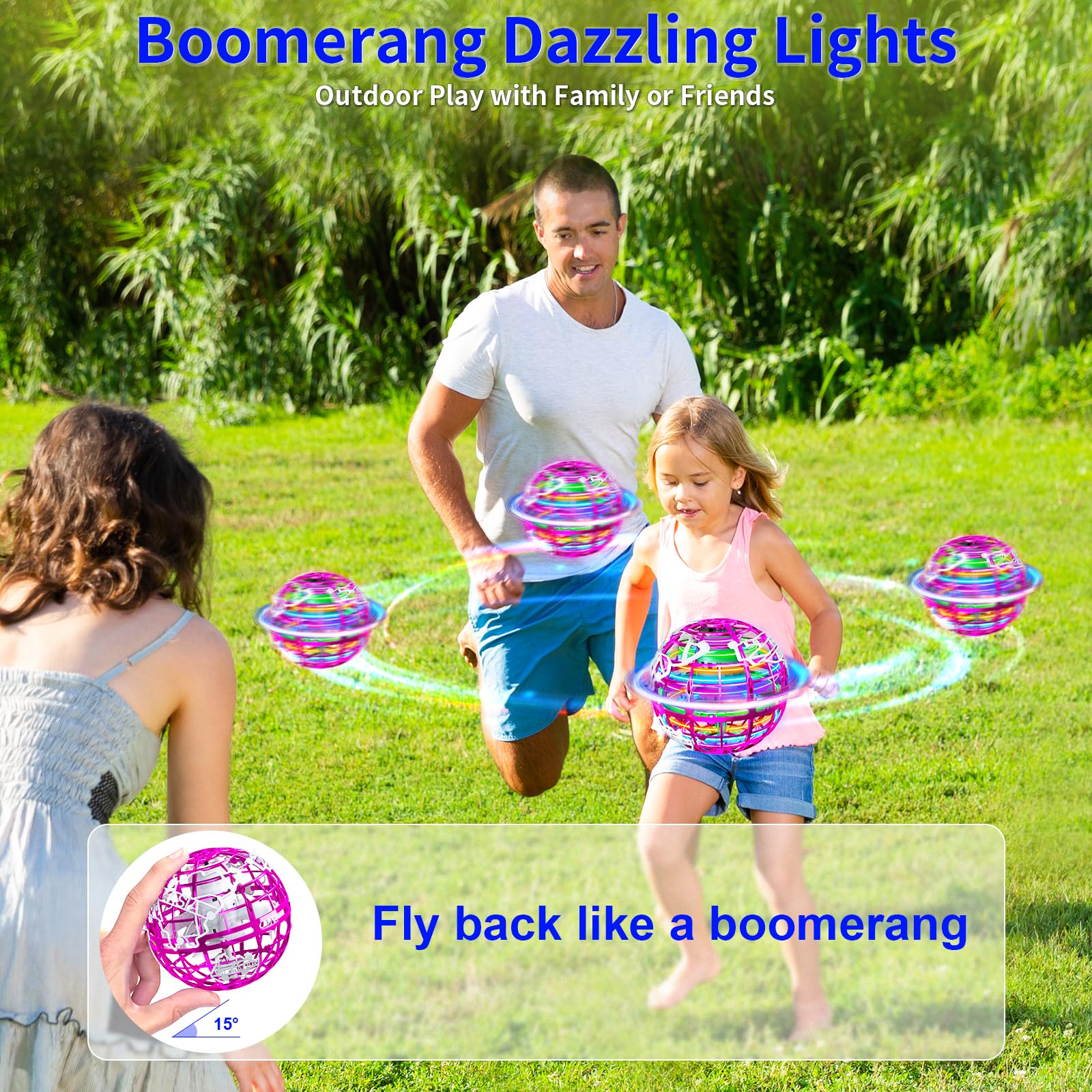 QEYIHO Flying Orb Ball Toy, Magic Flying Ball Hover Spinner Boomerang with LED Lights - Image 3