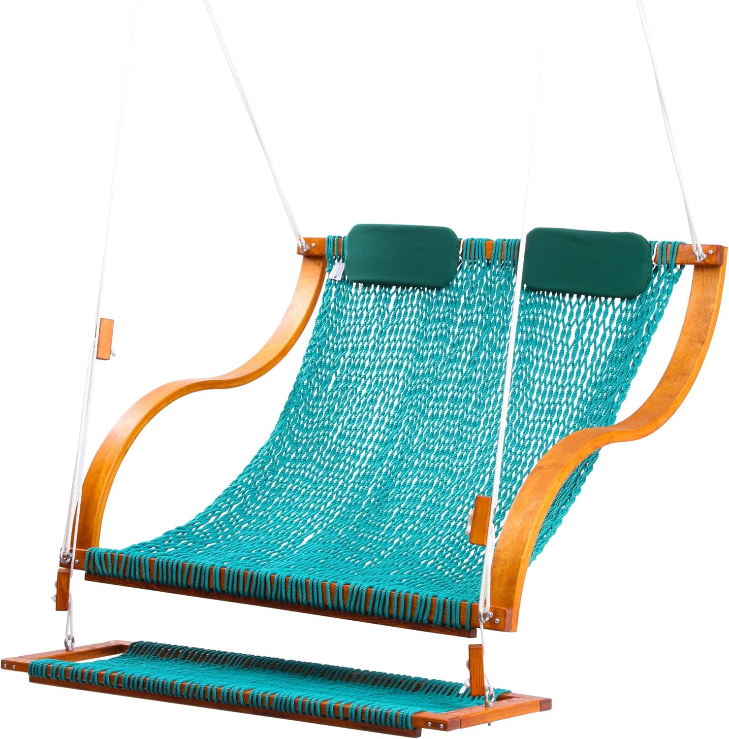 Porch Swing for 2 People, Double Rope Hammock Swing Seat with Retractable Footrest & Headrests, 650 LBS, S-Armrest, Outdoor Patio Use, Saniwerke Luxe Reclining Duo Swing in Honey Meadow