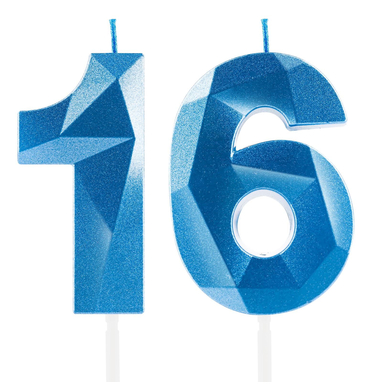 Hongplus 3D Royal Blue 16th Birthday Candles, Number 16 Candle for Cake,Sapphire Candle Topper for Boys Girls Sweet 16th B...