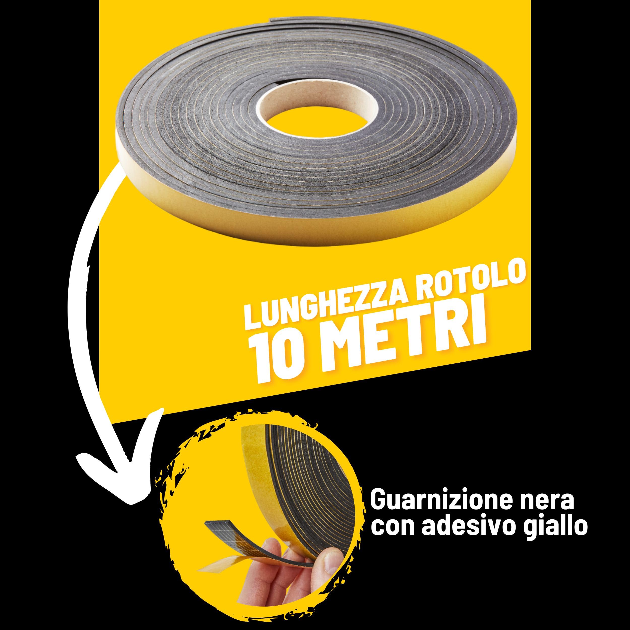 Junta burlete para ventanas y puertas negras, 10 x 15 mm - Junta adhesiva aplicable para bricolaje - Tira selladora de 10 m para puertas y ventanas - Junta para puerta blindada