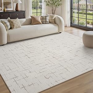 Engiw-Beige Neutral 5x7 Area Rug for Living Room Rug-Carpet Bedroom Rugs Textured Tufted Jacquard Modern Washable Rug for Dining Room Nursery Non Slip