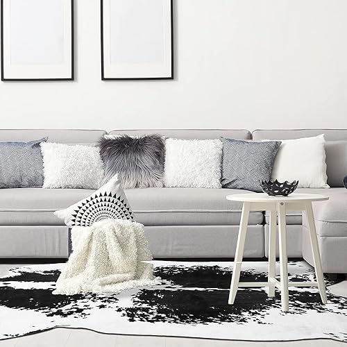 Miniatura 2 de Alfombra de piel de vaca de alta calidad, alfombra grande de piel de vaca para sala de estar, alfombras con estampado de vaca de 5.2 x 6.2 pies,