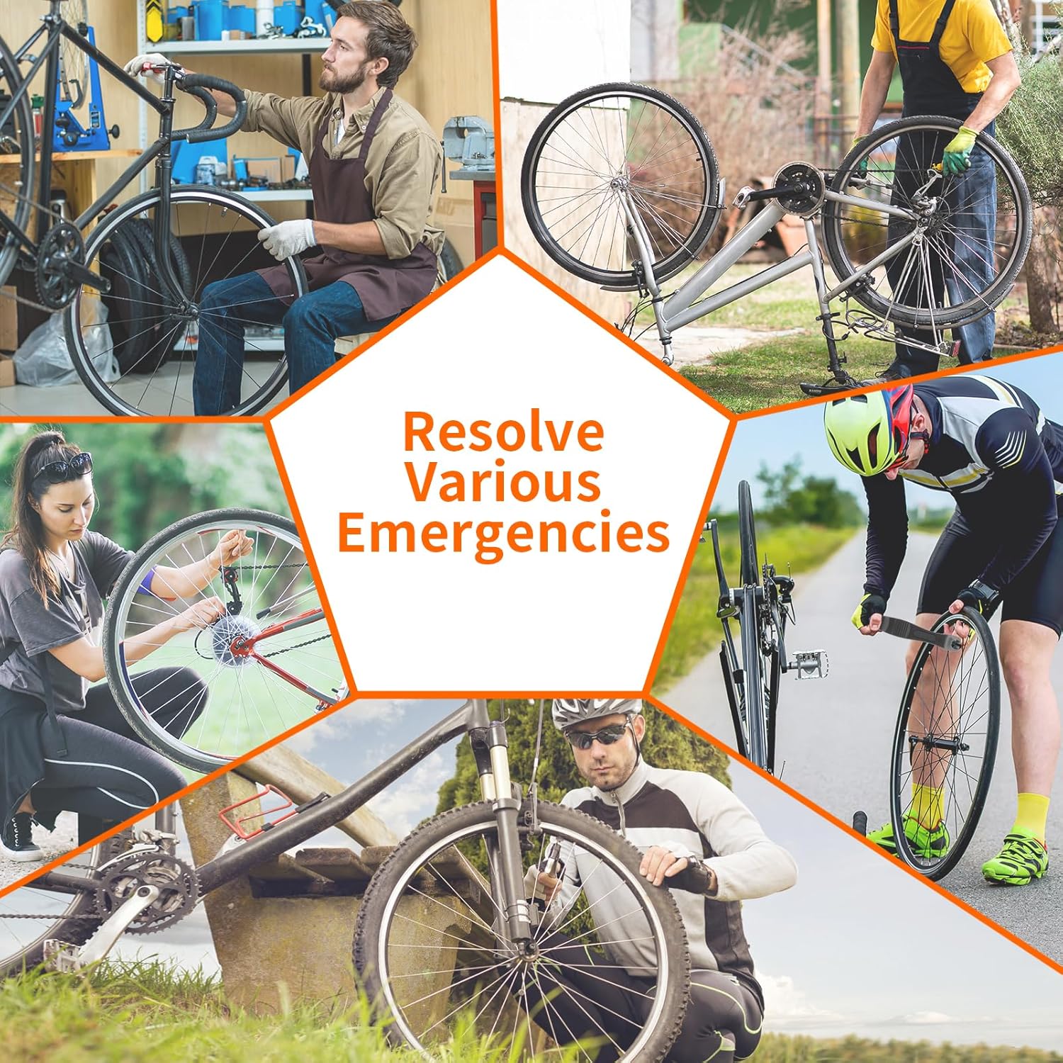 Bike Repair Kit - 16-in-1 Bike Multitool, Portable Bicycle Tools with Tire Patch Kit for Mountain Road Bikes Camping Travel (US)