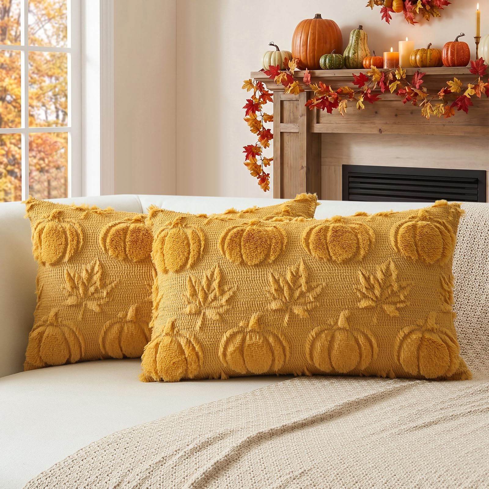 Housses de coussin jaune 40x60 en velours de style bohème lot de 2