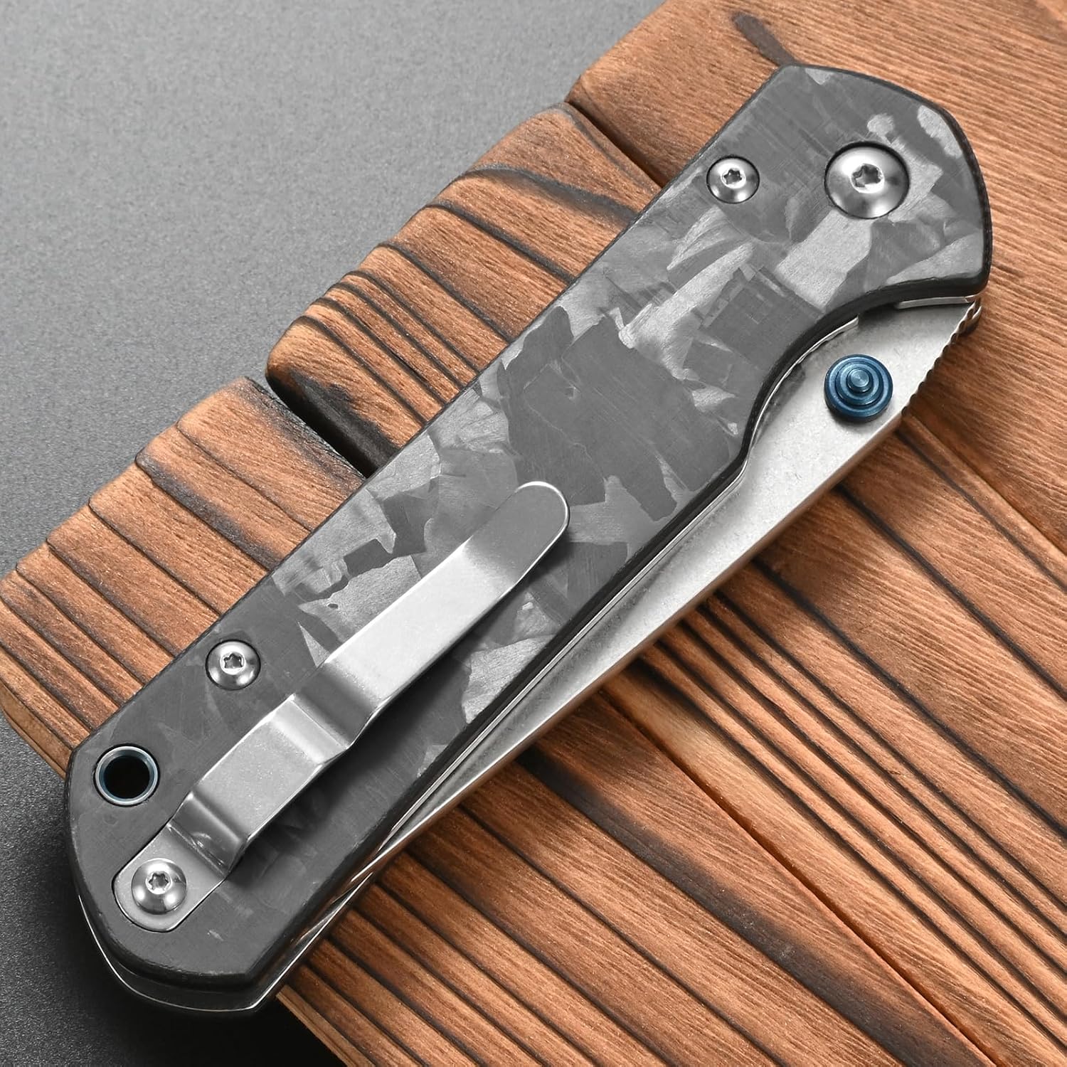FF23 Folding Knife, AUS-10 Steel Blade Carbon Fiber Handle with Pocket Clip for Men Women Outdoor Camping Fishing Working Survival(Black)