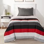 Amazon Basics Lightweight Microfiber Bed-in-a-Bag Comforter Soft Twin Bed Bedding Set with Shams, 5-Piece, Twin/Twin XL, Blue Calvin Striped