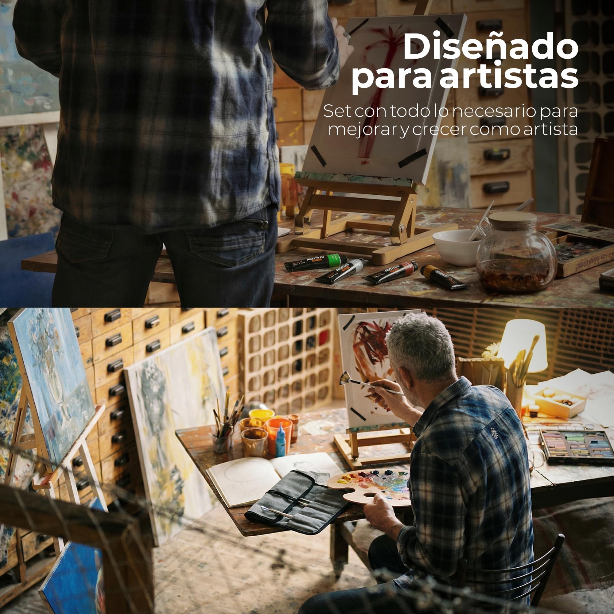 Kit de Pinturas Acrílicas Profesional, 24 Colores con 24 Pinceles, 20 Lienzos A4, Paleta de Mezclas de Madera y Estuche de Almacenamiento