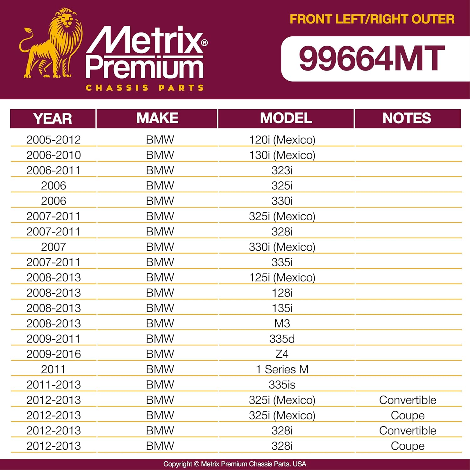 Metrix Premium Chassis Parts - Front Left & Right Outer Tie Rod End Kit Fits 05-12 BMW 120i (Mexico), 06-10 130i (Mexico), 06-11 323i, 06 325i, 06 330i, 07-11 328i, ES800662, ES800663, Made in Europe