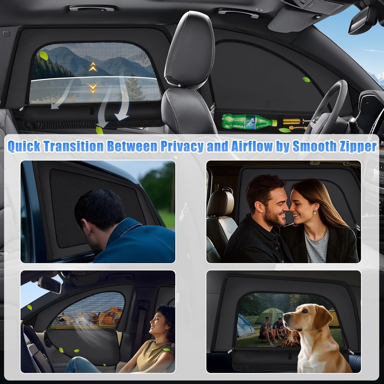 ZATOOTO Car Window Shades for Ford F-150 2021-2024 Car Window Covers Blackout | Double-Layer with Zipper | Airflow and Privacy F-150 Window Screen with Storage Bag for Camping Napping Traveling