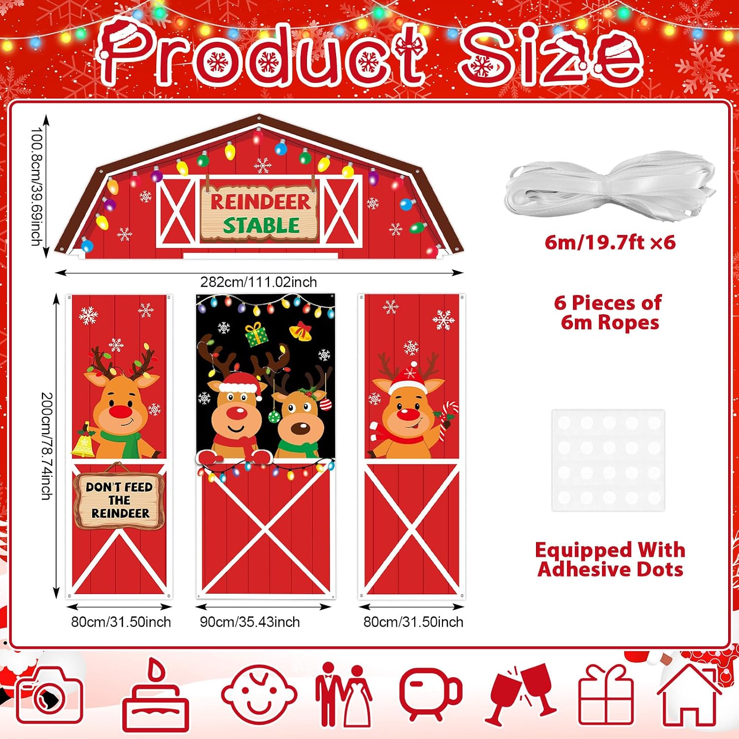 4Pcs Christmas Door Decorations Set Xmas Holiday Elk Door Covers Merry Christmas Deer Porch Banners Cute Reindeer Hanging Banner Backdrop for Winter Home Photography Photo Background Party Decor