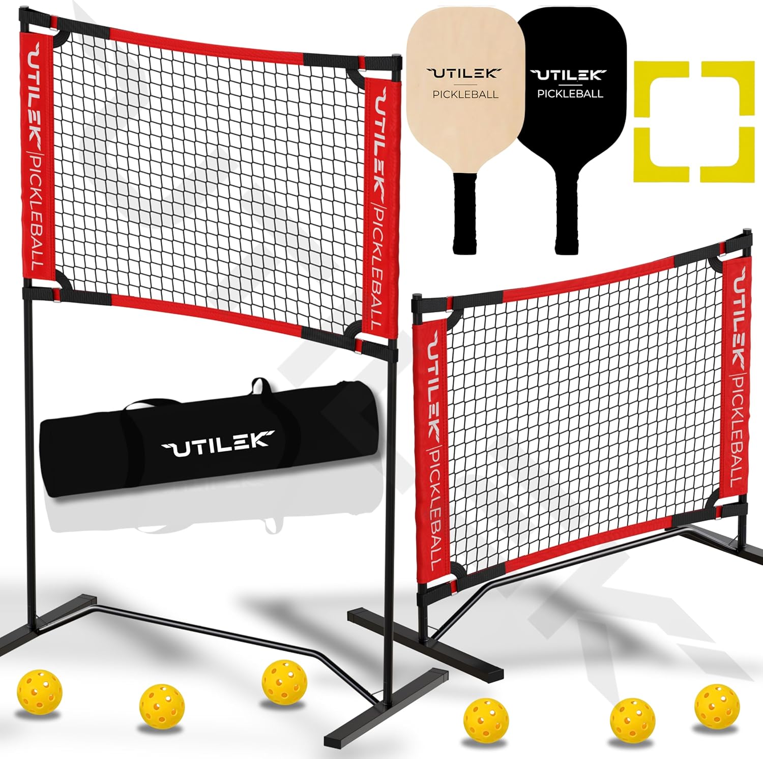 Mini Pickleball Dink Net, Small Size Set 4ft + 7ft, Paddles, Court Markers, 6 Balls, Bag, Rebounder Practice Trainer, Master Pickle Ball, Home Equipment Portable, Adjustable, Indoor, Outdoor, Driveway
