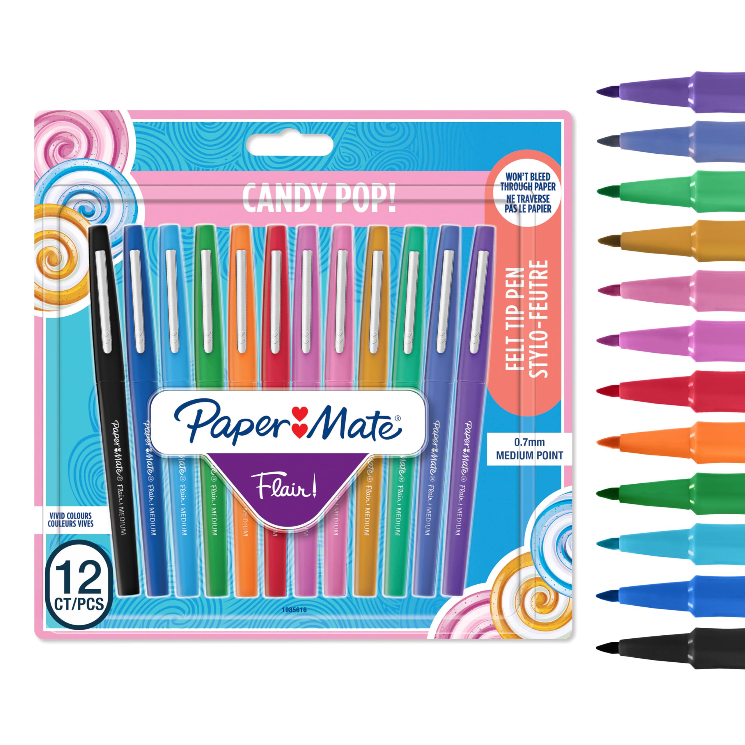 Paper Mate Flair Felt Tip Pens | Medium Point (0.7 mm) Marker Pens | Assorted Candy Pop Colouring Pens | For Kids & Adult ColouringJournalling & More | 12 Count