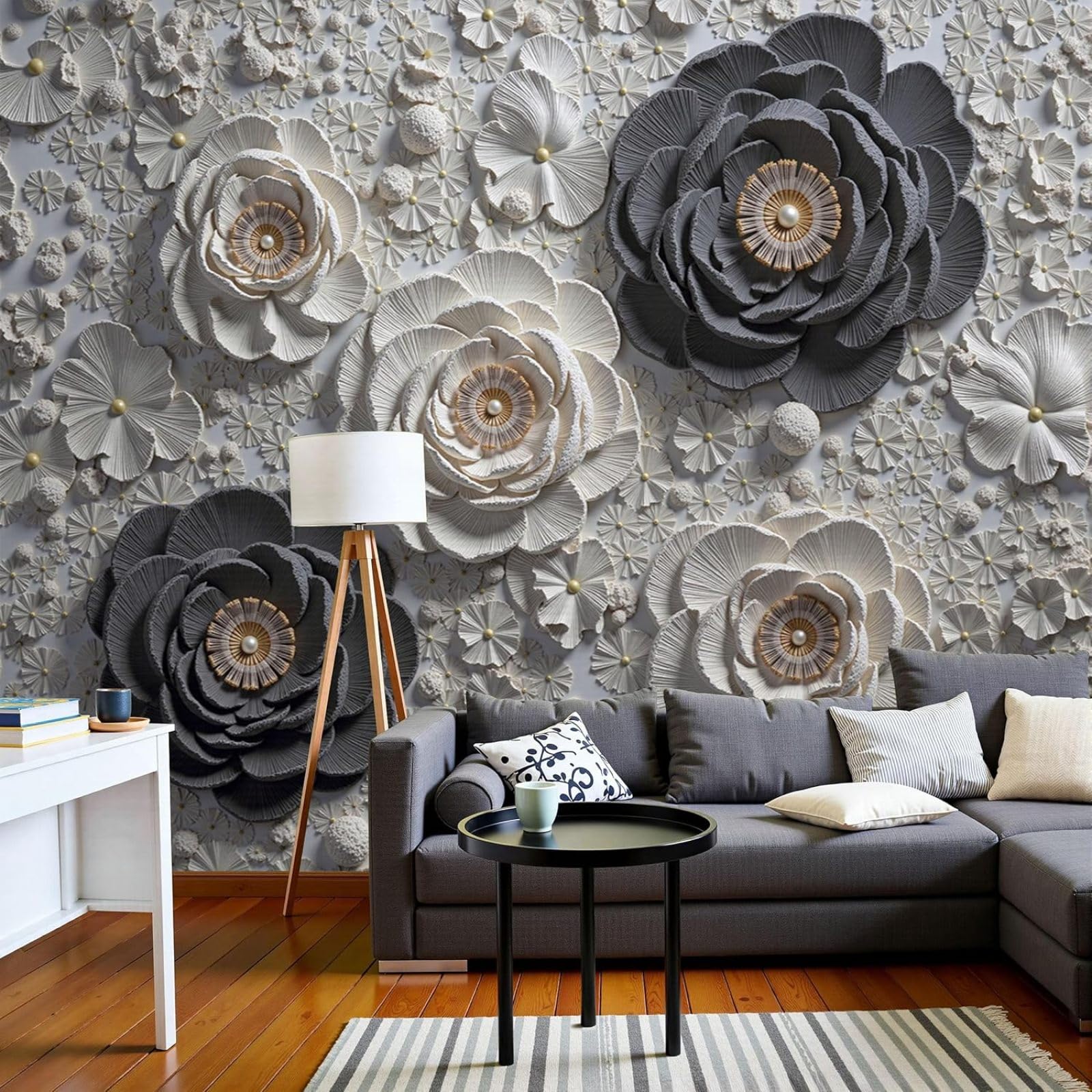 hgjdjhnf Photo Wallpaper Elegance Roses, Non-Woven Modern Relief Floral Wall Mural, Living Room, Hallway, TV Background XL Poster Pictures White, 250cm x 175cm Stickers - Frameless Painting - Poster