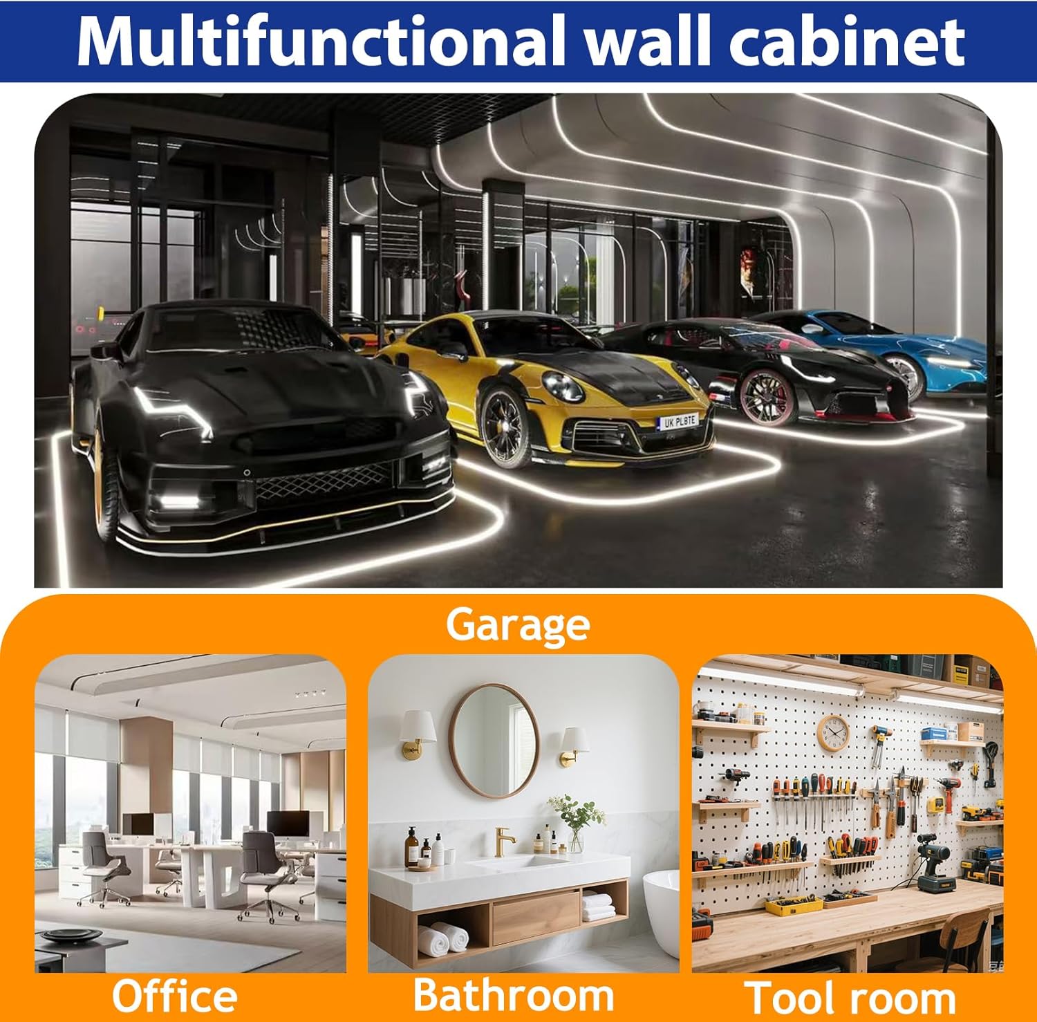 Metal Garage Wall Cabinet, Over Toilet Storage Black with Open Area, Wall Mounted Medicine Cabinet with 2 Doors and Adjustable Shelves, Metal Wall Cabinet for Tool Room, Office, Garag, Bathroom