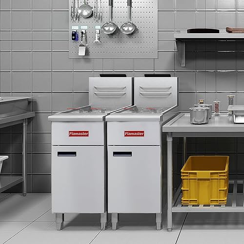 Miniatura 6 de Freidora Comercial Profunda con 2 Canastas, Freidora de Gas Natural de 90000 BTU - Certificada CSA, 200F-400F 3 Tubos, Freidora de Piso de Acero