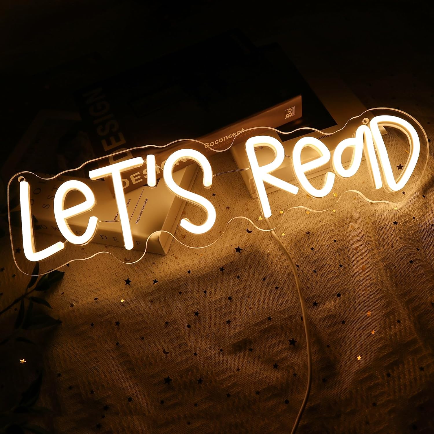 Let's Read Neon Sign for Wall Decor, Reading Led Signs for Library, USB Dimmable Book Neon Lights for Classroom Reading Corner Bedroom Study Room Home Book Club Motivational Wall Art - Image 4