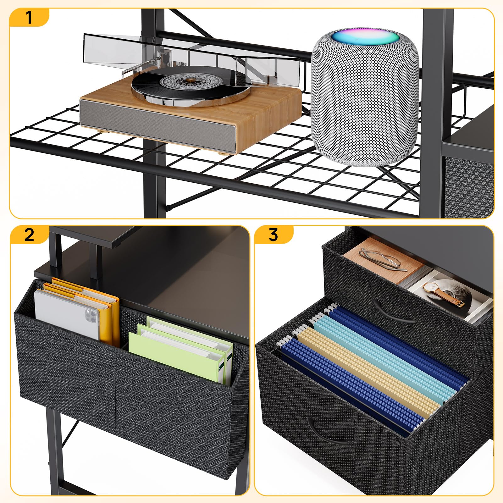Seventable Bureau en L d'angle avec LED, Grand Bureau Gaming/Réversible avec 2 Prises, 2 Ports USB & 1 Type-C, 2 Tiroirs et Support d'Écran, Poste de Travail à Domicile 135 x 125 cm (Noir)